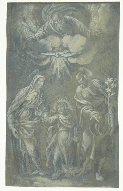 De Heilige Familie wandelend onder God de Vader en de Heilige Geest door Ubekendt