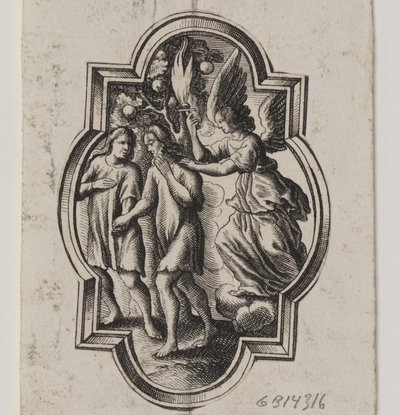 Embleem met Adam en Eva, verdreven uit het Paradijs door Ubekendt