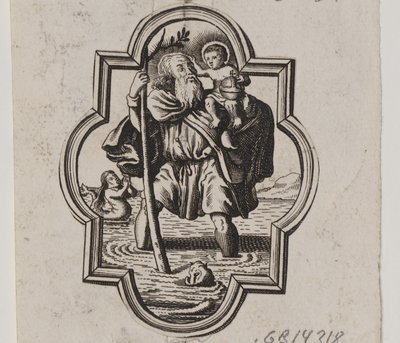 Embleem met de heilige Christoffel door Ubekendt