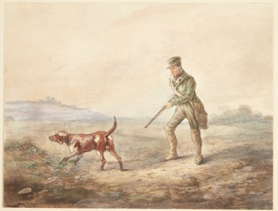 Landschap met een jager en zijn hond door Ubekendt