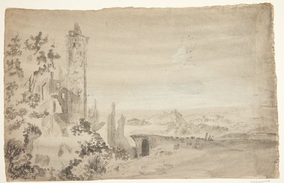 Landschap met ruïnes door Ubekendt