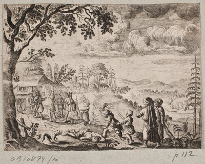Landschap met twee mannen die riet snijden door Ubekendt