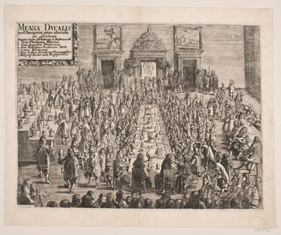 "Mensa Ducalis". Het banket bij Hertog Christian Albrecht na de inwijding van de Universiteit van Kiel door Ubekendt