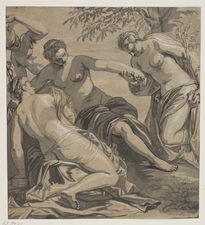 De drie Gratiën en Mercurius, naar het schilderij in de Anticollegio, Palazzo Ducale, Venetië door Ubekendt Ubekendt