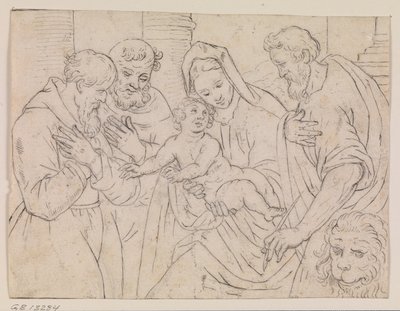 Maagd en Kind met de Heiligen Marcus, Franciscus en Dominicus? door Ubekendt Ubekendt