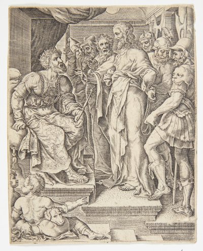 Christus voor Herodes door Ubekendt efter Dirck Volckertsz. Coornhert efter Maarten van Heemskerck