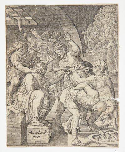 De bespotting van Christus door Ubekendt efter Dirck Volckertsz. Coornhert efter Maarten van Heemskerck