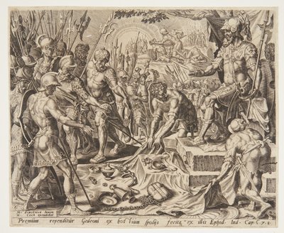 Gideon ontvangt een deel van de buit door Ubekendt efter Maarten van Heemskerck