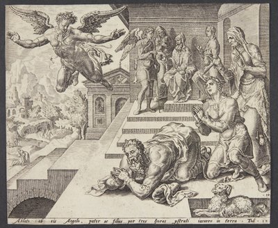 Het vertrek van de engel door Ubekendt efter Maarten van Heemskerck