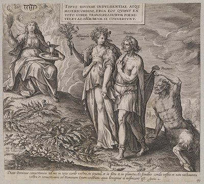 Titel, allegorie van boetedoening en schuldbewustzijn door Ubekendt efter Maerten de Vos