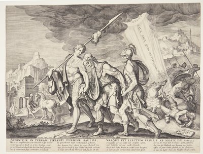 De blinde Saul geleid naar Damascus door Ubekendt efter Philips Galle efter forlæg af Maarten van Heemskerck