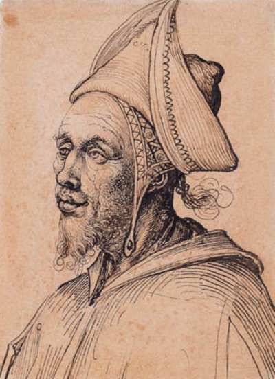Bearded man with pointed Oriental headgear door Ubekendt tysk slutningen af 1400 tallet