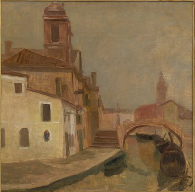 Huizen en een brug in Chioggia door Ugo Martelli