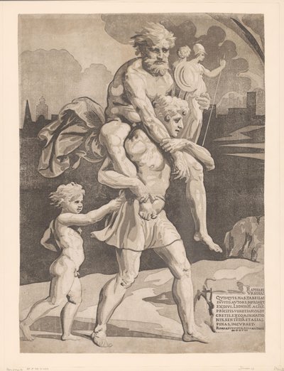 Aeneas vlucht met zijn familie uit Troje door Ugo da Carpi
