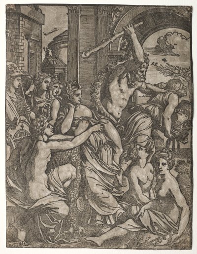 Hercules Verdrijft Afgunst uit de Tempel van de Muzen, 1522-24 door Ugo da Carpi