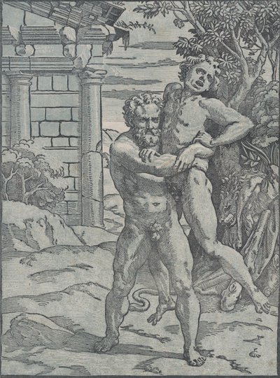 Hercules en Antaeus, ca. 1517-18 door Ugo da Carpi