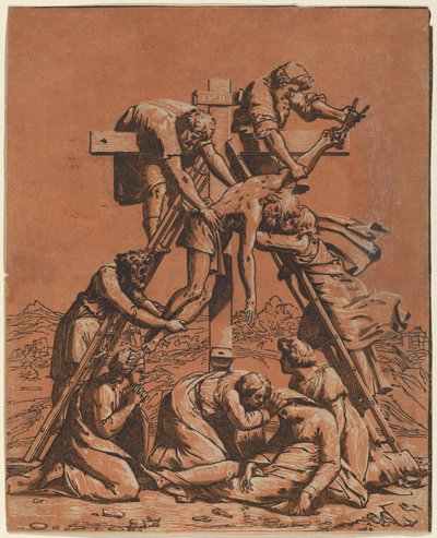 De kruisafneming door Ugo da Carpi after Raphael