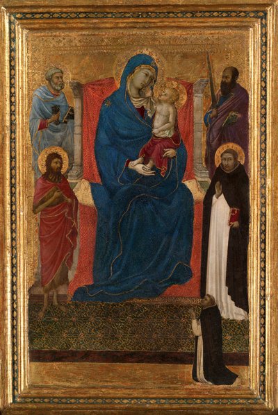 Maagd en Kind Enthroned met Heiligen Petrus, Paulus, Johannes de Doper en Dominicus en een Dominicaan door Ugolino da Siena