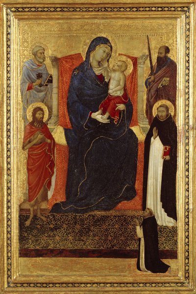 Maagd en Kind op de Troon met Heiligen Petrus, Paulus, Johannes de Doper, Dominicus en een Donateur, 1325-35 door Ugolino di Nerio