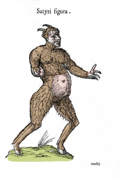 Voorstelling van een sater. Plaat uit een natuurhistorisch manuscript door Ulisse Aldrovandi (1522-1605) over monsters door Ulisse Aldrovandi