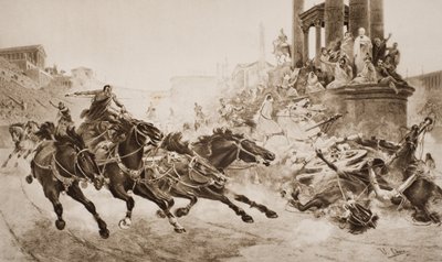 Een Romeinse wagenrace, illustratie uit 