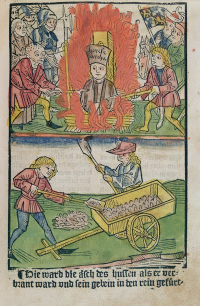 Jan Hus verbrand op de brandstapel tijdens het Concilie van Konstanz, uit 