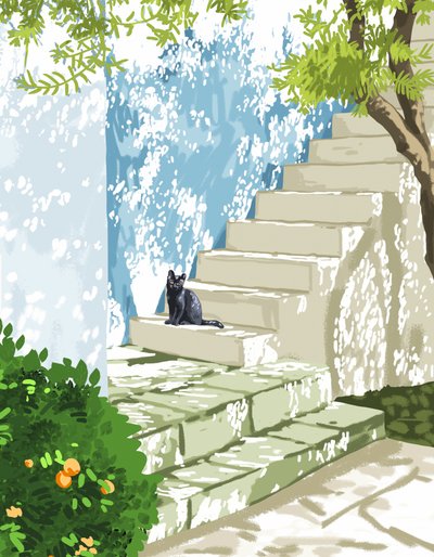 Black Cat Sunny Steps door Uma Gokhale