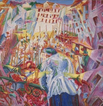 De straat dringt het huis binnen (La strada entra nella casa) door Umberto Boccioni