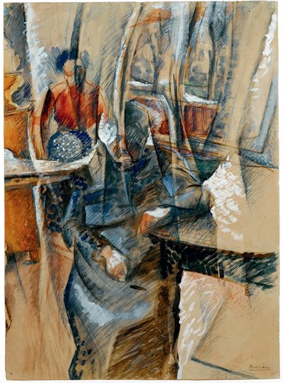 Interieur met twee vrouwelijke figuren, 1916 door Umberto Boccioni