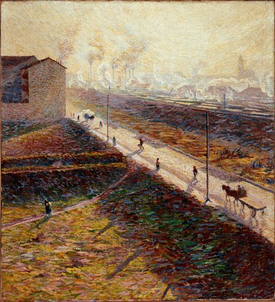 Ochtend of De voorstedelijke weg in de vroege ochtend Schilderij door Umberto Boccioni (1882-1916) 1909 door Umberto Boccioni