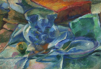 Stilleven van aardewerk, bestek en fruit, 1915 door Umberto Boccioni