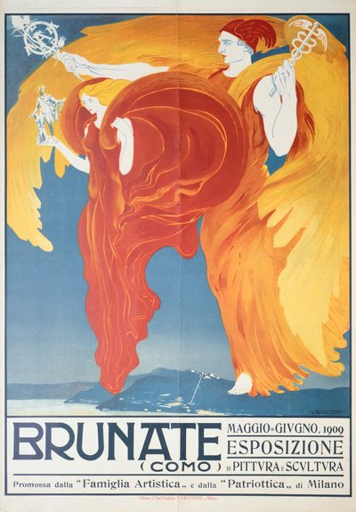 Poster voor tentoonstelling van schilderkunst en beeldhouwkunst in Brunate door Umberto Boccioni (1882-1916), chromolithografie, 70x50 cm door Umberto Boccioni