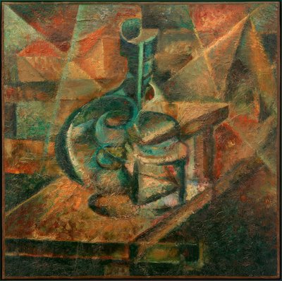 Stilleven met fles door Umberto Boccioni