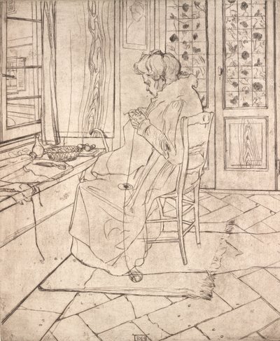 De moeder van de kunstenaar aan het haken, 1907 door Umberto Boccioni