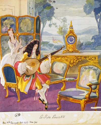 Scène in stijl van Lodewijk XIV, theatraal decor door Umberto Brunelleschi