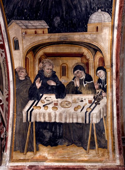 De laatste ontmoeting op 06/02/547 tussen Sint-Benedictus van Nursia en zijn zus Sint-Scolastica door Umbrian School