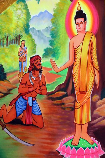 20151029, Vientiane, Laos: Wat Si Muang (Simuong) boeddhistische tempel. Schilderij dat het levensverhaal van Shakyamuni Boeddha uitbeeldt door Unbekannt