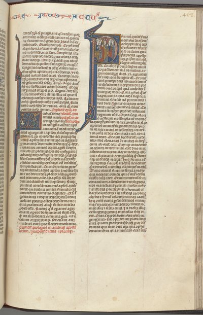 74. Fol. 463r, Handelingen, gehistorieerde initiaal P, de Hemelvaart, ca. 1275-1300 door Unbekannt