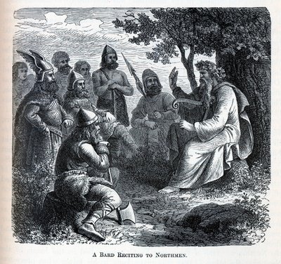 Een bard die voordraagt aan Noormannen, 1882 door Unbekannt