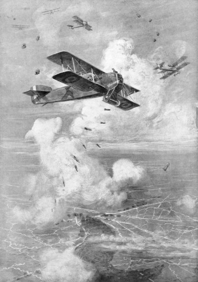 Een Breguet Franse dubbeldekker bommenwerper in actie, c1917 1926 door Unbekannt