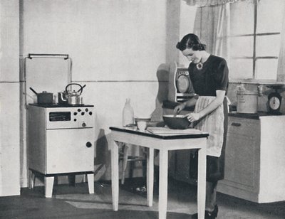 Een Britse keuken uitgerust met een kast gasfornuis door Unbekannt
