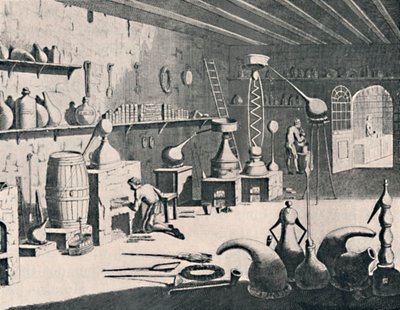 Een chemisch laboratorium in 1747, 1747, 1904 door Unbekannt