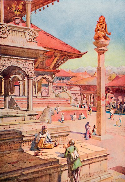 Een hoek van het Durbar-plein, Patan, Nepal door Unbekannt