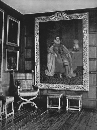 Een hoek van de Leicester Gallery, Knole. Met portret van James I door Unbekannt
