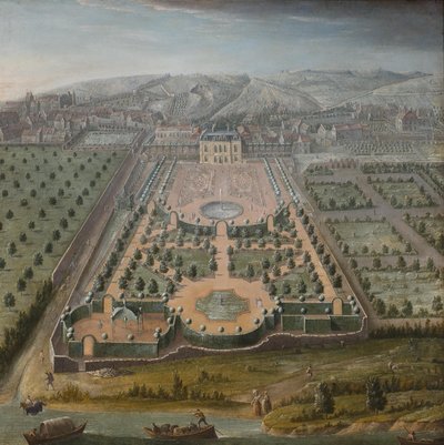 Een Frans landgoed, olieverf op doek, 131 x 130 cm; Franse School, begin 18e eeuw door Unbekannt