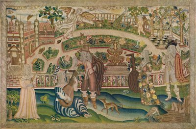 Een Tuinscène - Petit-Point Schilderij uit de Periode van Karel I, begin 17e eeuw, 1928 door Unbekannt