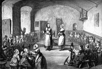 Een Duitse spinschool, c1880 door Unbekannt