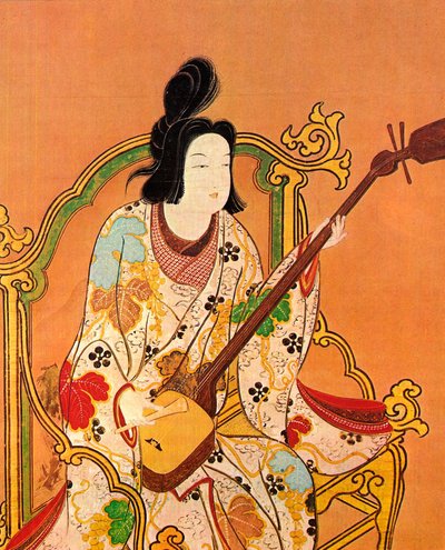 Een meisje dat een shamisen speelt, tweede helft van de 17e eeuw door Unbekannt