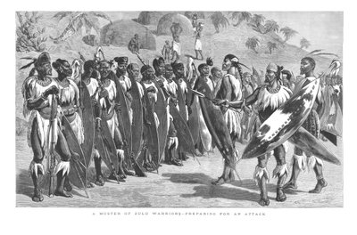 Een Muster van Zulu-krijgers - Voorbereiding op een aanval, 1879 door Unbekannt