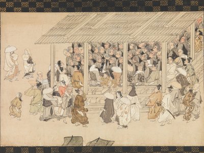 Een Nenbutsu-bijeenkomst in Ichiya, Kyoto, uit de geïllustreerde biografie van de monnik, eind 14e eeuw door Unbekannt